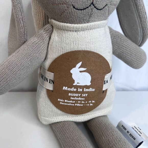 Buddy Set NWT Knitted Stuffed Bunny Rabbit w/ Blanket Made in India Nursery Baby - Picture 10 of 10